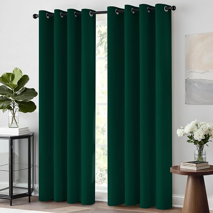 Yakamok Room Darkening Curtains 52x84 inch Length Dark Green-Living Room
