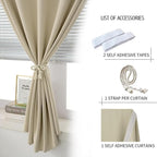 Self Adhesive Portable Blackout Curtains for Bedroom Easy to Install Window Thermal Lnsulated Kitchen Room Darkening Small Window Curtains, 47" W X 96" L, Beige, 1 Panel