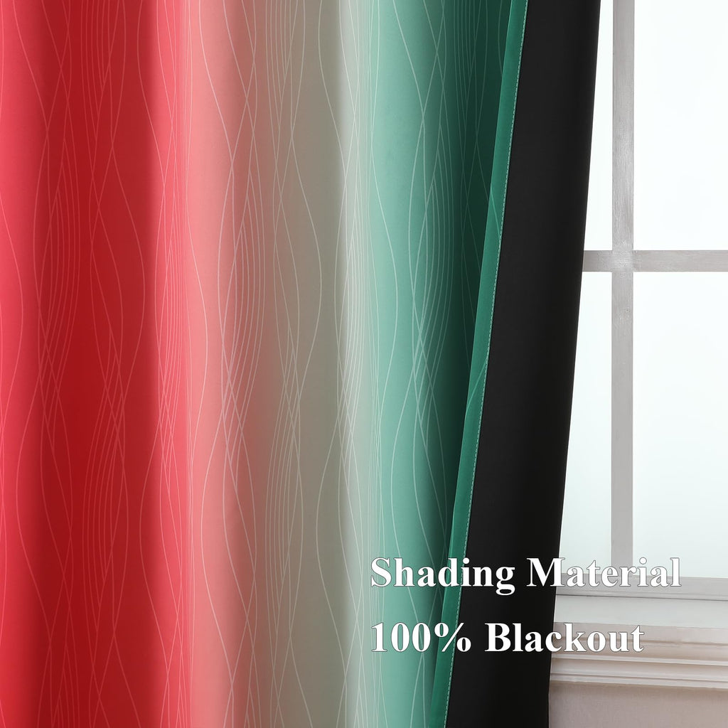 Estelar Textiler Red and Green Ombre Blackout Curtains 52Wx45L 2 Panels