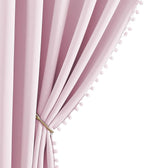 NICETOWN Pom Pom Blackout Curtains for Girls Bedroom Boho Pink Window Curtains for Nursery Rod Pocket Thermal Insulated Living Room Darkening Curtain Panels for Play Room, 52" W x 84" L, 2 Panels