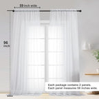 OWENIE Sheer White Curtains, Sheer Curtains 96 inches Long 2 Panels Set, Rod Pocket Voile Fimly Sheer Drapes for Living Room/Bedroom, 2pcs, Each 59" W x 96" L