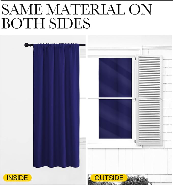 NICETOWN 2 Panels Blackout Curtains, Rod Pocket Thermal Insulated Drapes 84 inches Long, Easy-Care Modern Home Decoration Sunshades for Guest Room, Living Room, Office, 62 x 84 Inch, Royal Blue