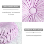 HIG Set of 2 Decorative Round Pleated Throw Pillows,Classy Accent Pumpkin Throw Pillows with Center Button,Vintage Velvet Floor Pillows for Sofa Vanity Chair Bed,Light Purple,14.5" Diameter(Ripple)