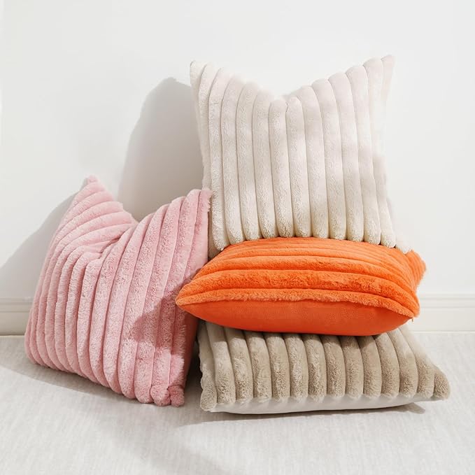 decorUhome Fall Faux Fur Throw Pillow Covers 18x18 Set of 2 Beige