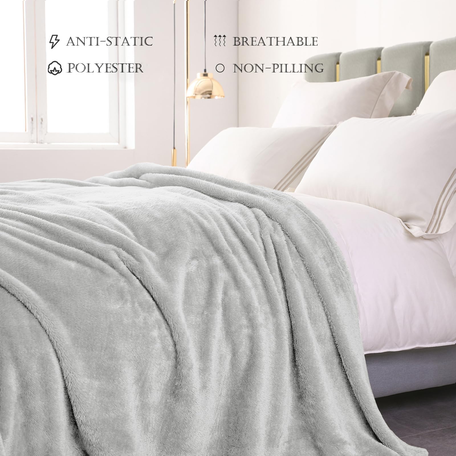 Exclusivo Mezcla Fuzzy Plush Fleece Bed Blanket Twin XL Size, Light Grey