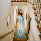 RELEANY Washable Area Rug, Runner 2'x10', Teal Green/White/Navy