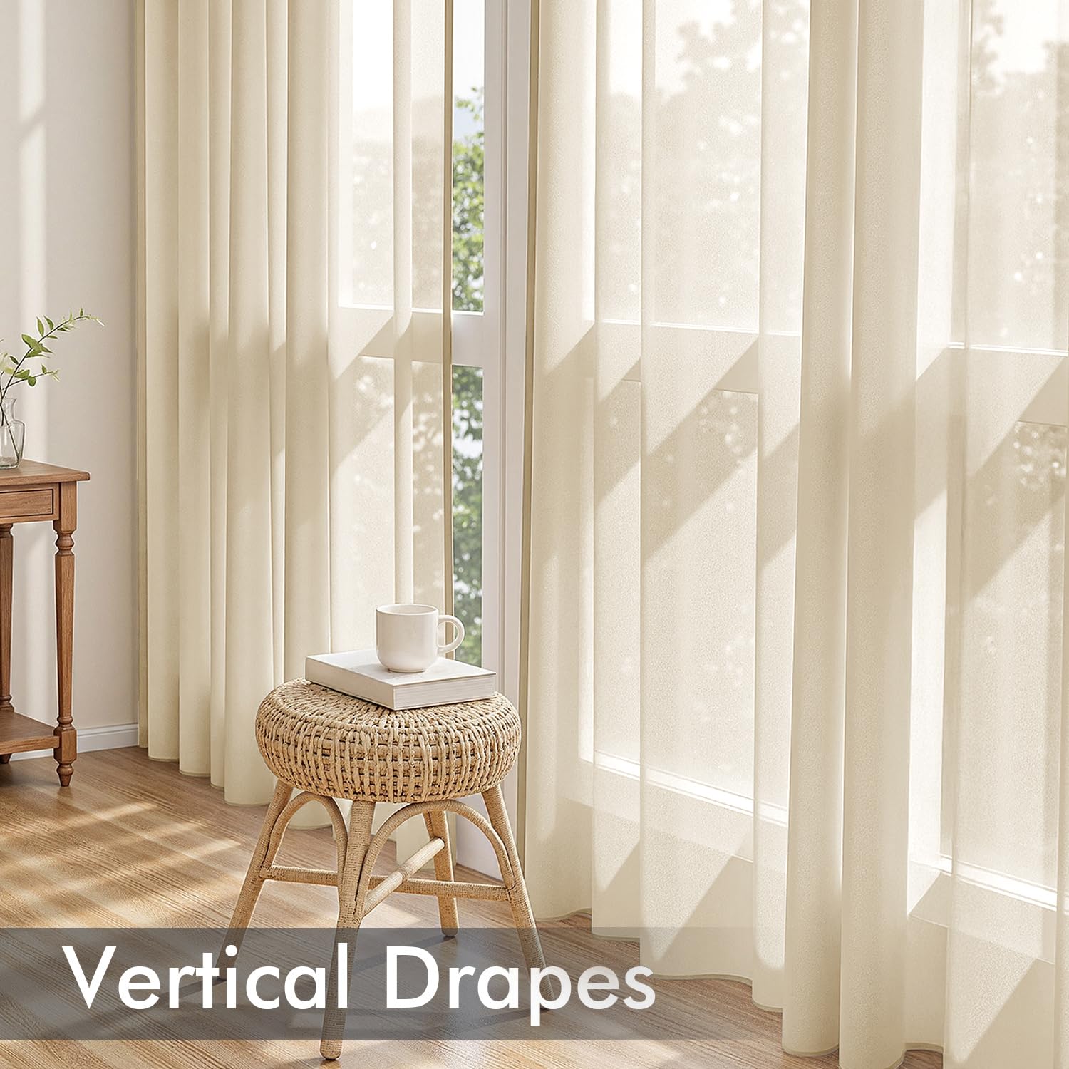 MIULEE Cream Sheer Curtains 63 Inches Long 4 Panels 42 x 63 Inches