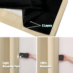 ChrisDowa 100% Blackout Curtains 63 inch Long for Bedroom with Black Liner, 2 Thick Layers Total Blackout Thermal Insulated Grommet Window Curtains 2 Panels Set (Beige, 38 x 63 Inch)