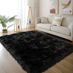 Latepis Black Rugs for Bedroom 3x5 Throw Rug Shag Washable Faux Fur Sheepskin Rug for Living Room Floor Plush Soft Rugs Cute Room Decor Rectangle