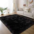 Latepis Black Rug for Living Room Faux Fur 5x6.7 Fluffy Rug Washable Sheepskin Rugs for Bedroom Bedside Dorm Luxury Home Décor, Rectangle