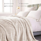 Exclusivo Mezcla Plush Fuzzy Fleece Bed Blanket Twin Size, Super Soft, Fluffy and Warm Blankets for Couch, Bed, All Season (Beige, 90x66 inches)