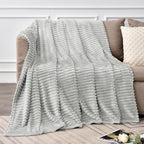 BEDELITE Fleece Throw Blanket for Couch – 3D Ribbed Jacquard Soft and Warm Decorative Fuzzy Blanket – Cozy, Fluffy, Plush Lightweight Light Grey Throw Blankets for Bed, Sofa, 50x60 inches