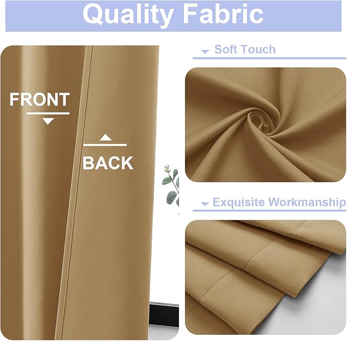 Simplebrand Ava Gold Short Blackout Curtains for Bedroom 54 Inches Long 2 Panels Set, Solid Thermal Insulated, Energy Saving Window Treatment Curtains Blackout Drapes, W40 x L54 Inch, Gold
