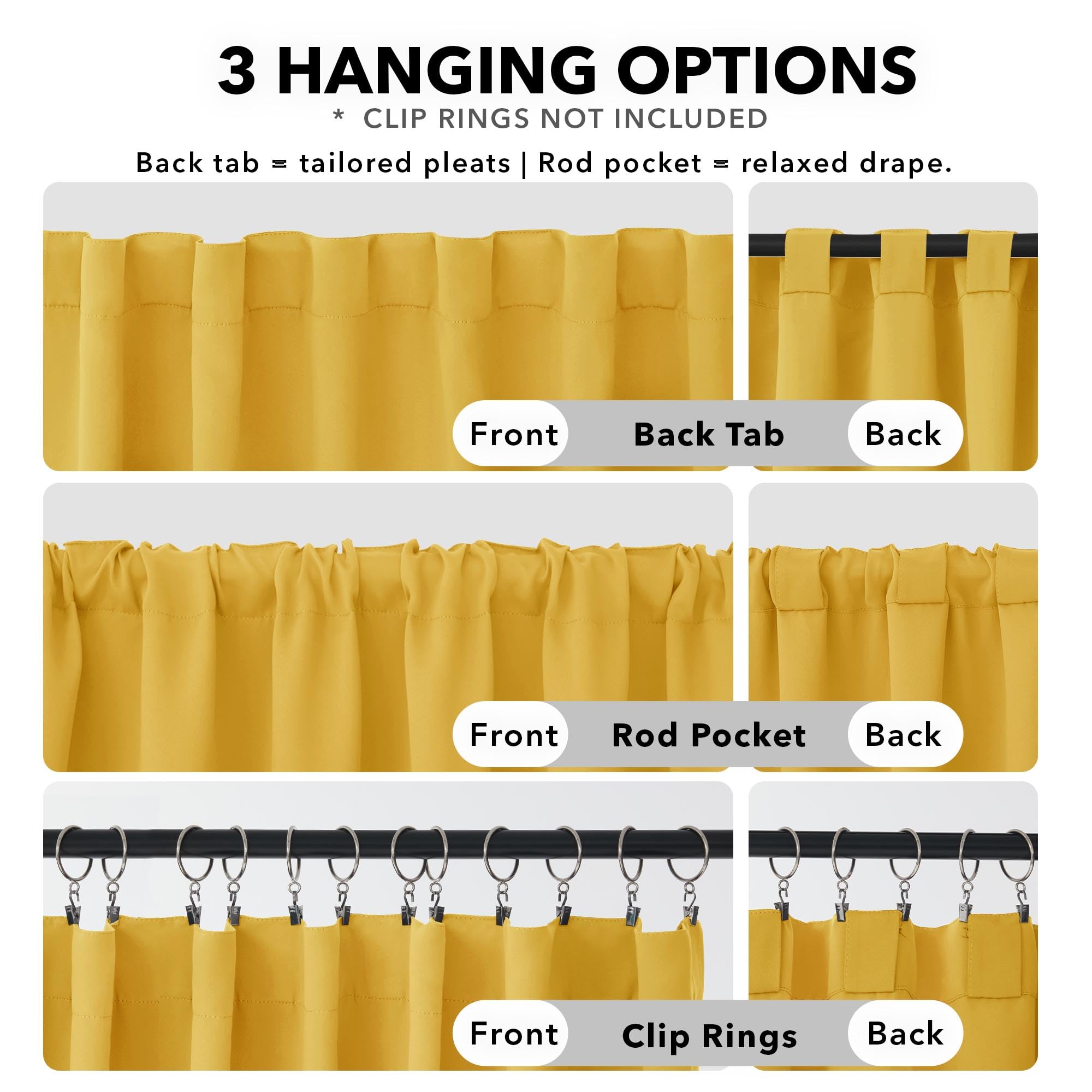 Deconovo Rod Pocket and Back Tab Blackout Curtains for Living Room Thermal Insulated Room Darkening Curtains 42Wx95L Inch Mellow Yellow 2 Panels