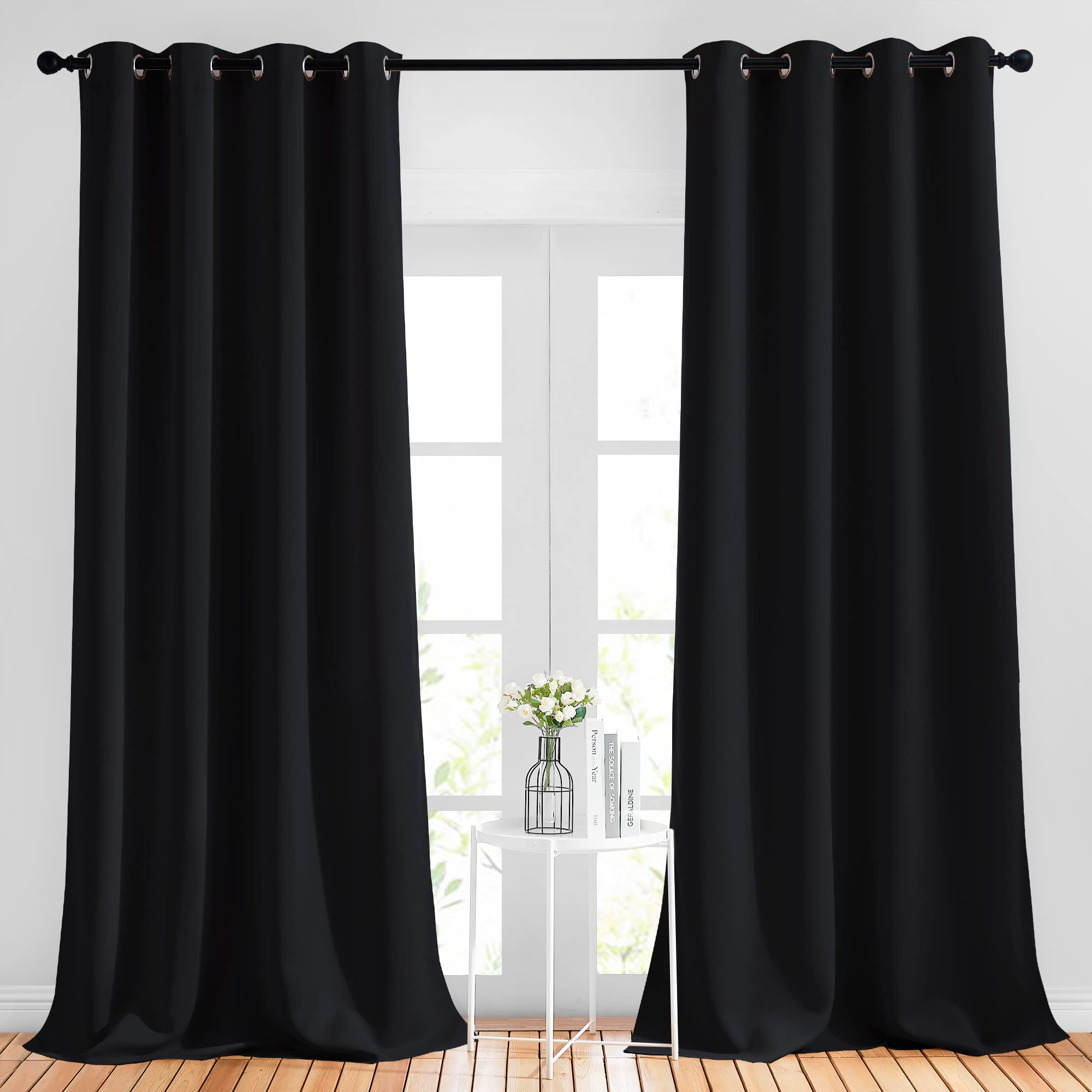 NICETOWN Black Out Curtains 96 inches Long for Living Room, Grommet Thermal Insulated Blackout Window Treatments Room Darkening Drapes for Bedroom, W52 x L96, 2 Panels