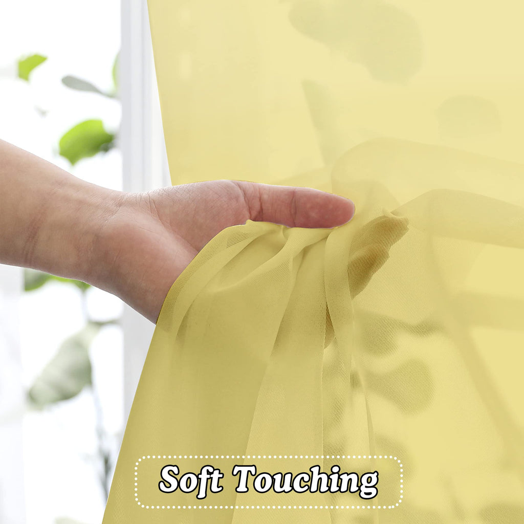 OVZME 2 Pack: Basic Mustard Yellow Sheer Curtain 84 Inches Long for Bedroom, Airy Light Filtering Voile Drapes for Living Room, Each 42W x 84L