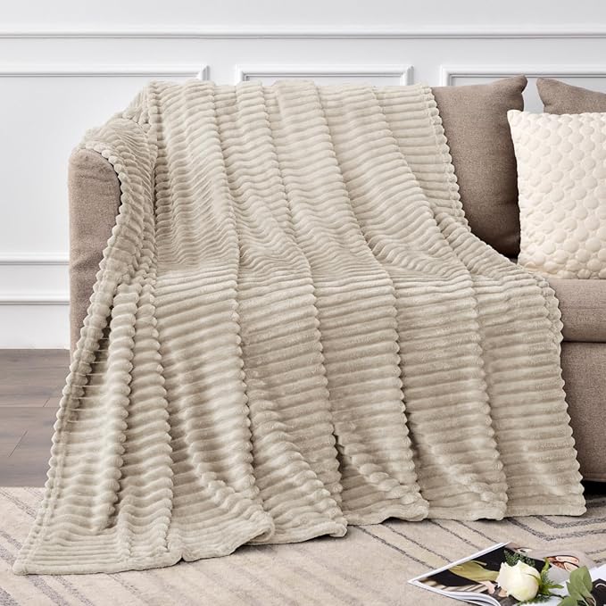 BEDELITE 3D Ribbed Jacquard Linen Blankets Queen Size for Bed, 90x90 Inch