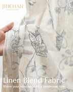 jinchan Linen Curtains Floral Curtains 96 Inch Length for Living Room Bedroom Light Filtering Rod Pocket Back Tab Jacobean Curtains Flax Linen Texture Window Drapes Set 2 Panels Dark Grey on Linen