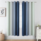 Sage Green and Navy Blue Ombre Blackout Curtains for Living Room 72 Inch