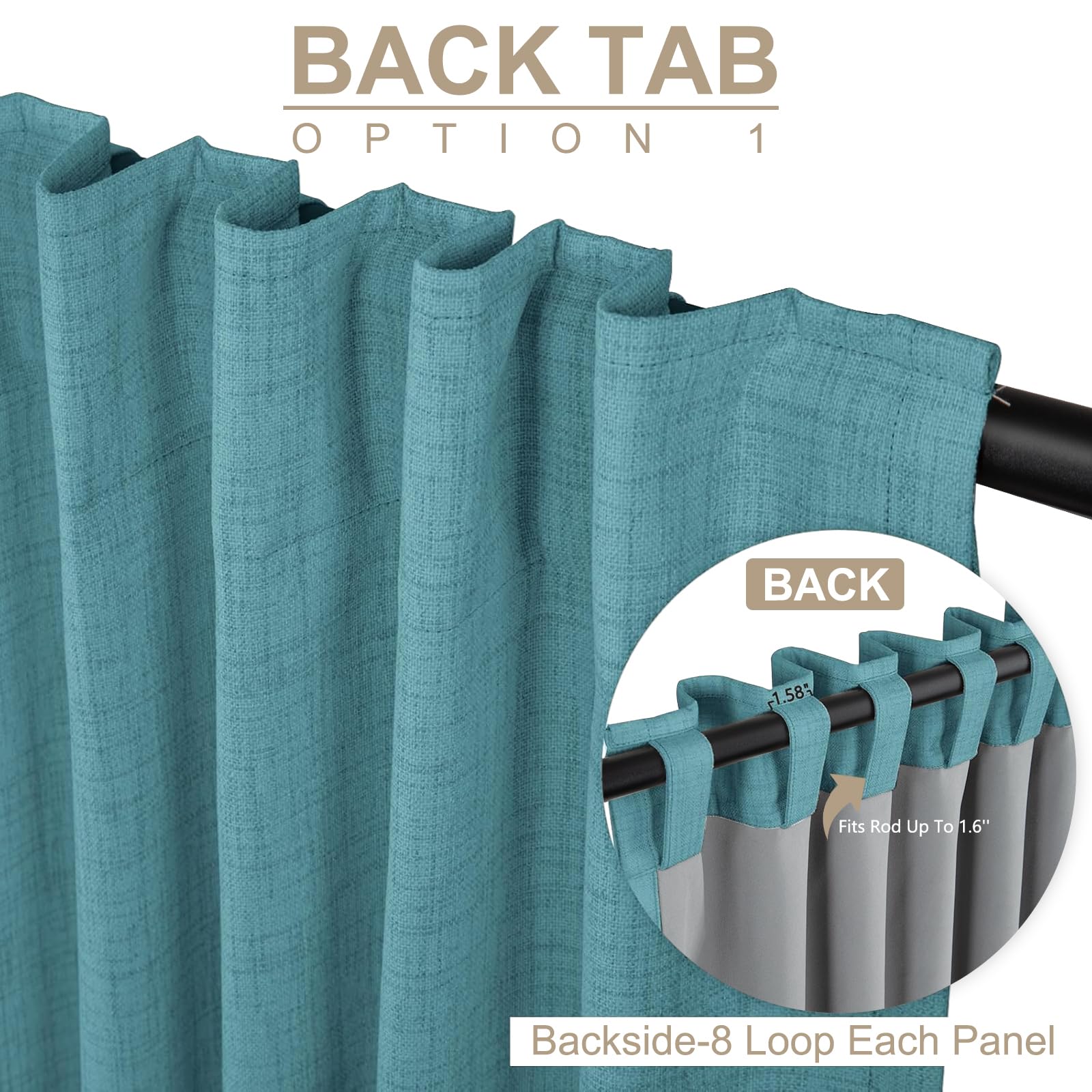 Faux Linen Total Blackout Curtains for Bedroom 90 Inches Long, Dark Cyan