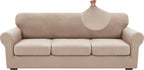 XINEAGE 2026 New 4 Pieces Extra Large Couch Covers for 3 Cushion Sofa Super Stretch Sofa Cover for 3 Large Seat Cushion Universal Slip Cover for Living Room (Khaki), 91"-110"(3 Cushions)