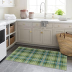 Front Door Mat Indoor Entrance - 2x4.3 Ft Buffalo Washable Layered Doormat Outdoor Entrance Porch Rug Non-Slip Green Teal Plaid Tartan Runner Rug for Kitchen Bedroom Laundry Room Porch Decor