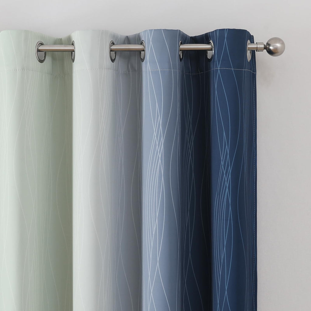 Sage Green and Navy Blue Ombre Blackout Curtains for Living Room 72 Inch