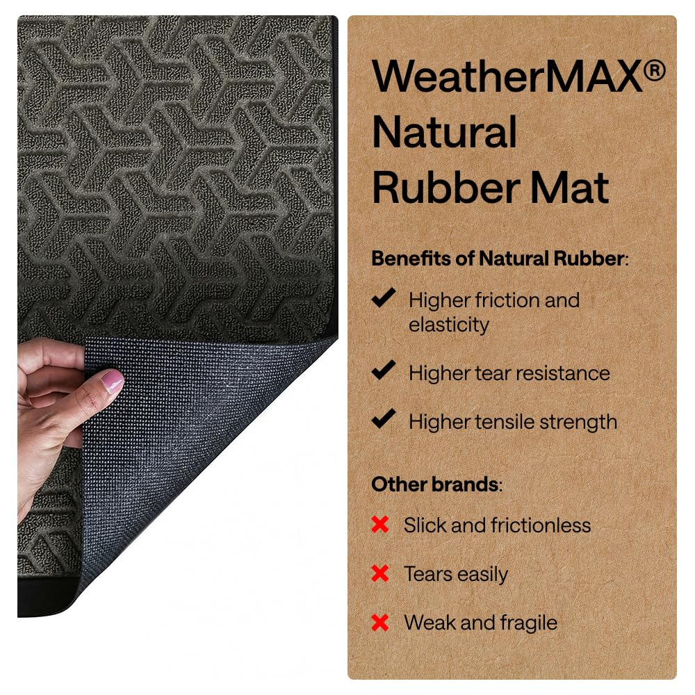 GORILLA GRIP 100% Waterproof All-Season WeatherMAX Doormat 35x23, US Designed Natural Rubber, Stain and Fade Resistant, Low Profile Indoor Outdoor Door Mats, Easy Clean Patio Mat, Slate Geometric