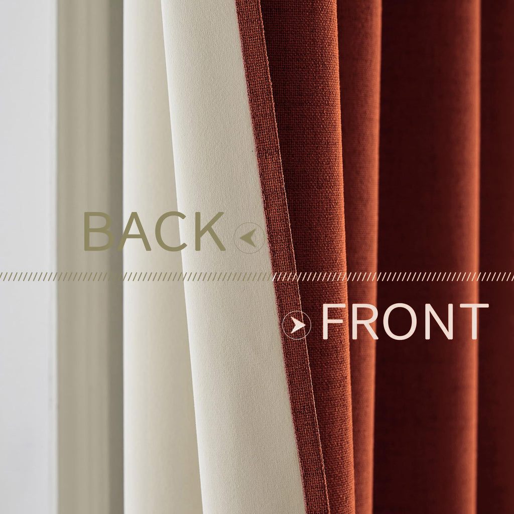 MIULEE 100% Blackout Linen Curtains for Bedroom 52x96 Inches Burnt Orange