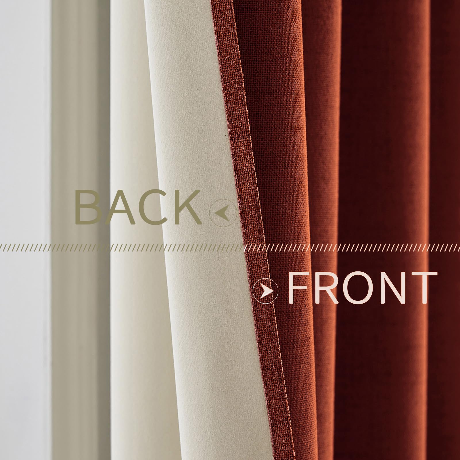 MIULEE 100% Blackout Linen Curtains for Bedroom 52x96 Inches Burnt Orange