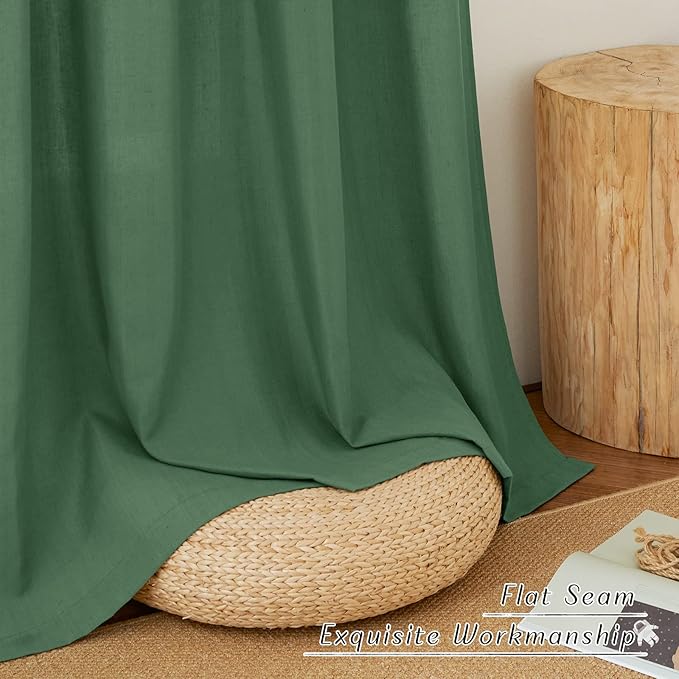 NICETOWN Rustic Linen 102 inch Long Curtains for Living Room, Grommet Privacy Added Thick Linen Weave with Light Filter Window Curtains & Drapes for Bedroom, Olive Green, W55 x L102, 2 Panels