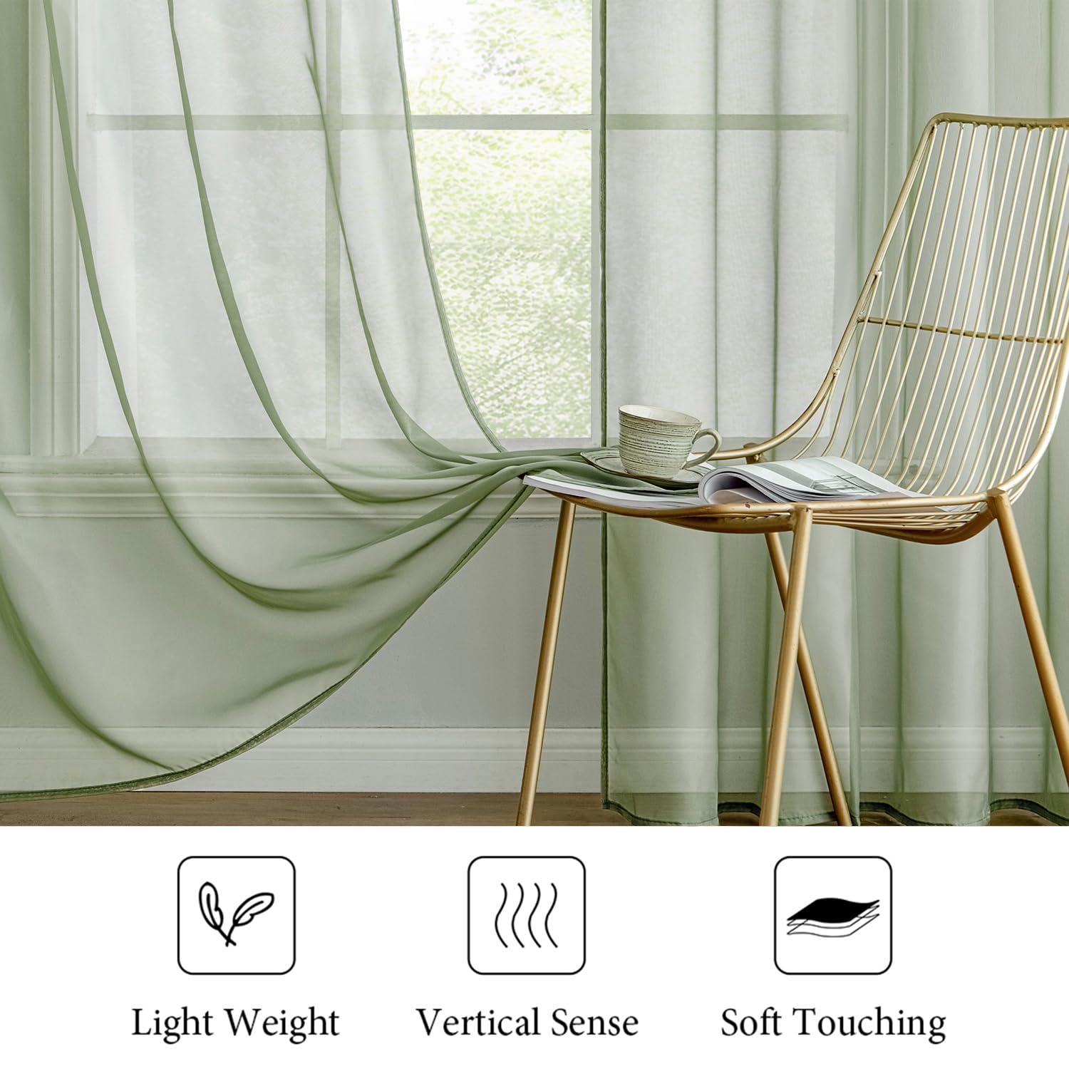 MIULEE 2 Panels Sage Green Sheer Curtains 96 inches Long, 54 X 96 Inches