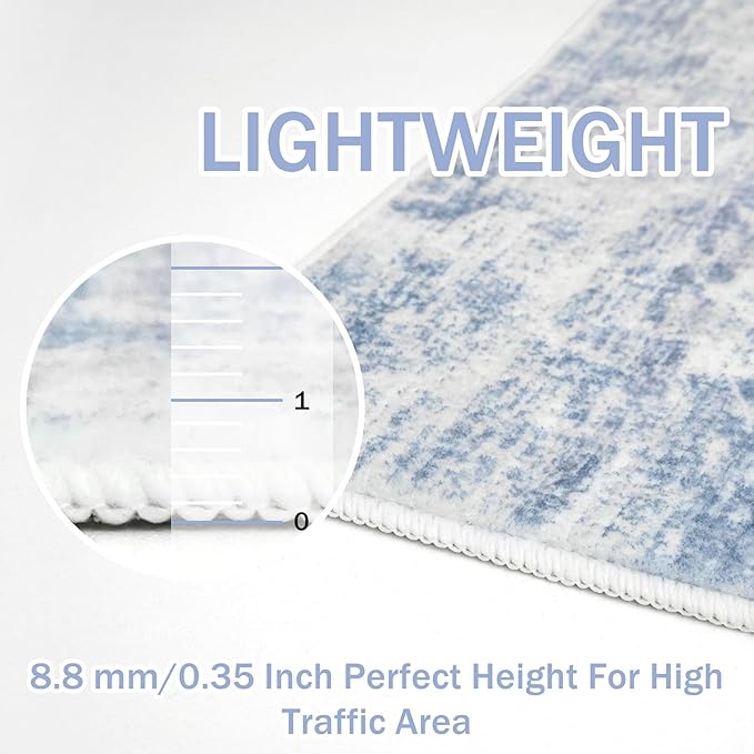 IOHOUZE Abstract Runner Rug 3x8 Ft Washable Runners for Hallways, Non Slip Kitchen Runner Printed Faux Wool Entryway Runners Indoor, Modern Abstract Floor Carpet for Hall Bedroom, Light Blue Grey