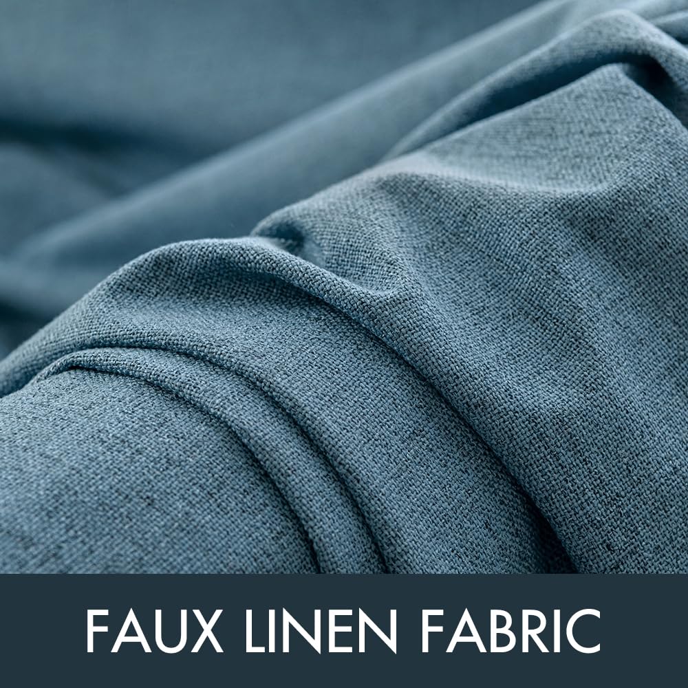 MIULEE 90 Inches Linen Texture Curtains for Bedroom 100% Blackout Thermal Insulated Dusty Blue Curtains Grommet Room Darkening Draperies Luxury Decor for Living Room Nursery 52x90 Inch (2 Panels)