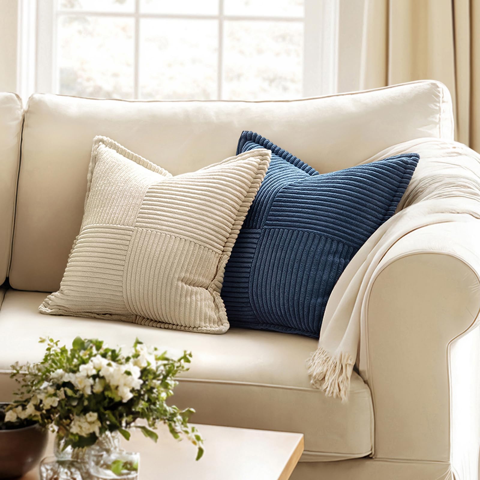 MIULEE Decorative Throw Pillow Covers for Couch 12x12 Inch Blue 2 Pack