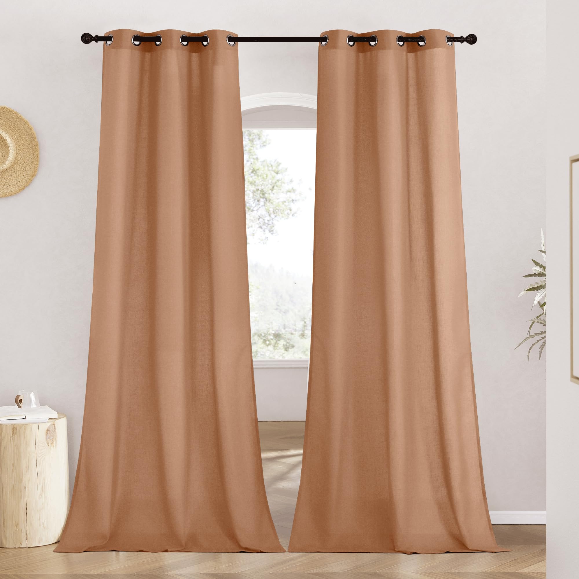 NICETOWN Linen Burnt Orange Window Curtains 84 inches Long, Grommet Thick Linen Blend Window Treatments Privacy Assured with Light Filtering for Bedroom/Living Room, W42 x L84