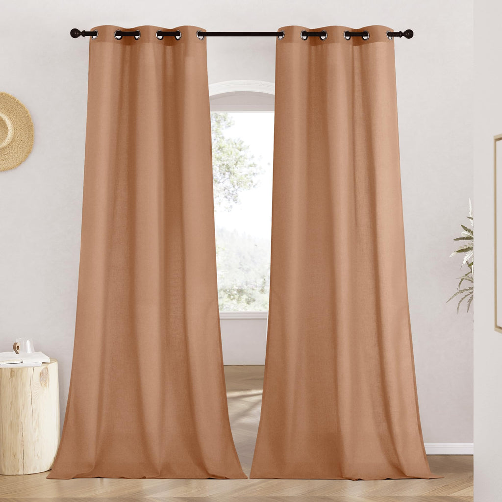 NICETOWN Linen Burnt Orange Window Curtains 84 inches Long, Grommet Thick Linen Blend Window Treatments Privacy Assured with Light Filtering for Bedroom/Living Room, W42 x L84
