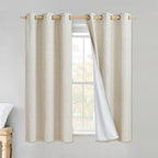 NICETOWN Linen Blackout Curtains for Kitchen, Beige, 2 Panels, 34" Wide x 48" Long, Short Kitchen Burlap Linen 100% Blackout Drape Panels for Night Shift, Great Job for Blocking Light