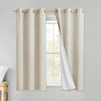 NICETOWN Linen Blackout Curtains for Kitchen, Beige, 2 Panels, 34" Wide x 48" Long, Short Kitchen Burlap Linen 100% Blackout Drape Panels for Night Shift, Great Job for Blocking Light