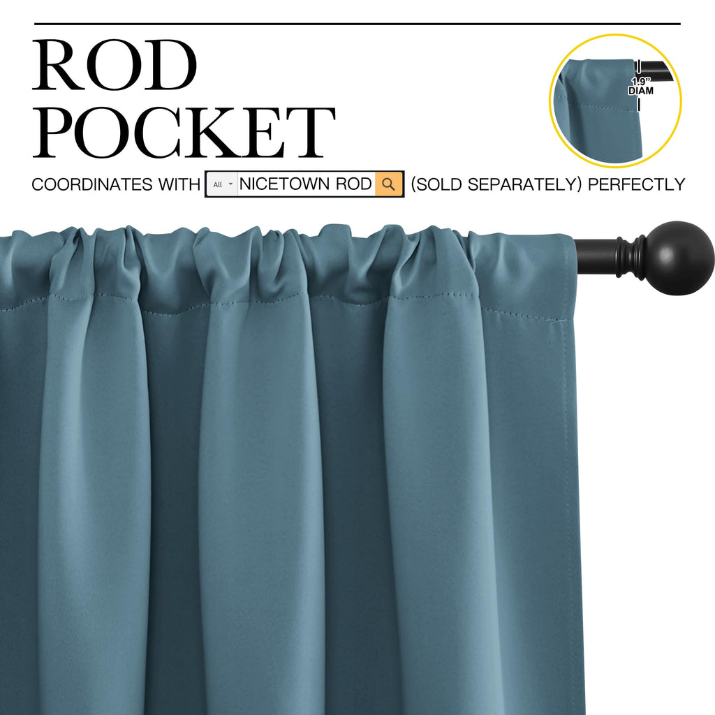 NICETOWN 2 Panels Blackout Curtains, Rod Pocket Thermal Insulated Drapes 84 inches Long, Easy-Care Modern Home Decoration Sunshades for Guest Room, Living Room, Office, 62 x 84 Inch, Smoky Blue