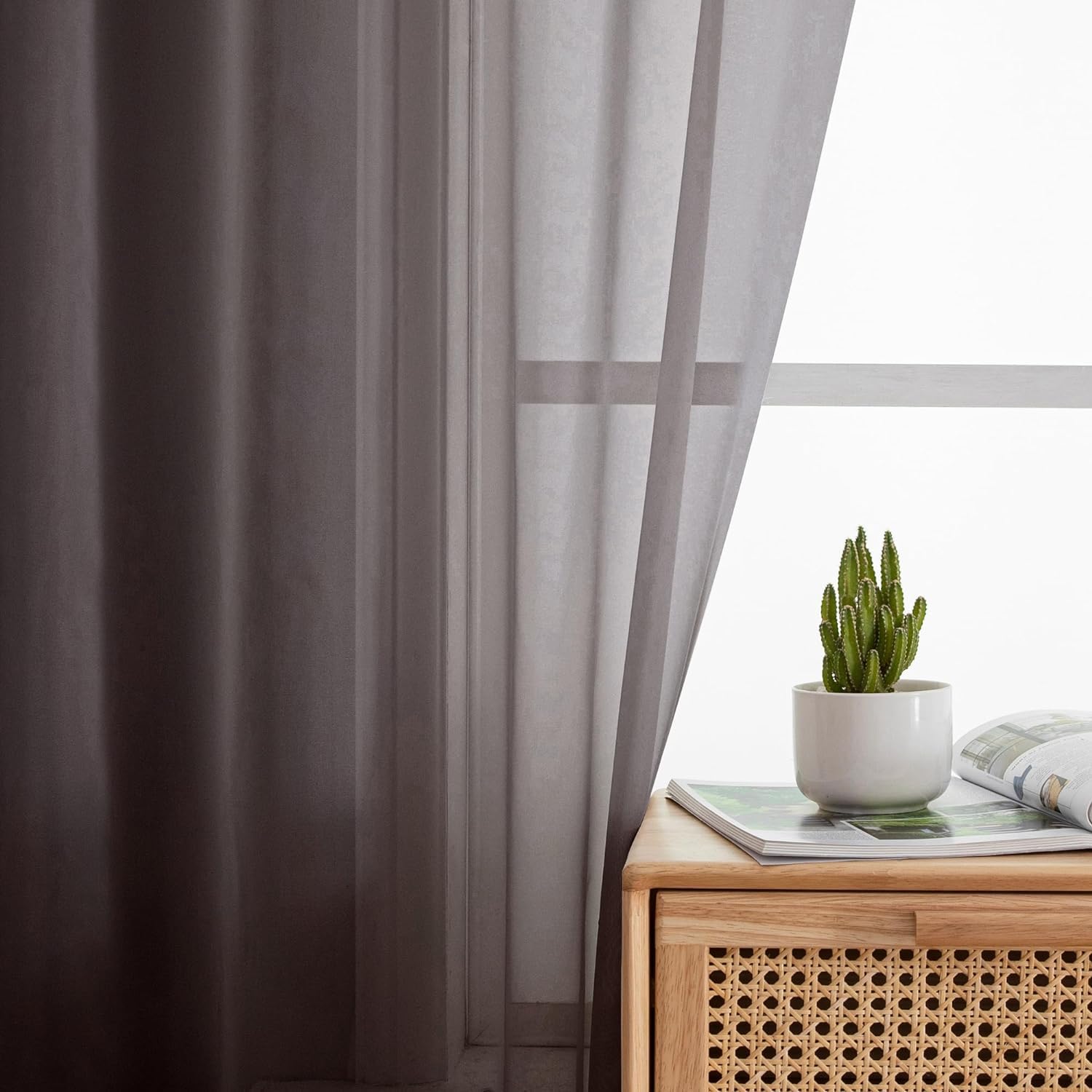 Aiyufeng Chocolate Brown Sheer Curtains 96 Inches Long 2 Panels, Solid Voile Rod Pockets Stylish Breathable Drapes Window Treatment for Kid's Room/Bedroom/Living Room, 42W x 96L, Chocolate Brown