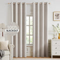 MIULEE 100% Blackout Linen Curtains for Bedroom 52x92 Inches Ivory