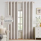 MIULEE 100% Blackout Linen Curtains for Bedroom 52x92 Inches Ivory