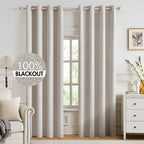 MIULEE 100% Blackout Linen Curtains for Bedroom 52x92 Inches Ivory