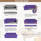 WEERRW 4 Pieces Velvet High Stretch Couch Covers for 3 Cushion Couch Sofa Slipcovers, Washable Furniture Protector with Non Slip Elastic Bottom, Feature Soft and Thick Plush Fabric, Purple, Large