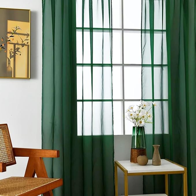 SpaceDresser Basic Rod Pocket Sheer Voile Window Curtain Panels Foliage Green 1 Pair 2 Panels 52 Width 36 Inch Long for Kitchen Bedroom Children Living Room Yard（Foliage Green, 52W x 36L）