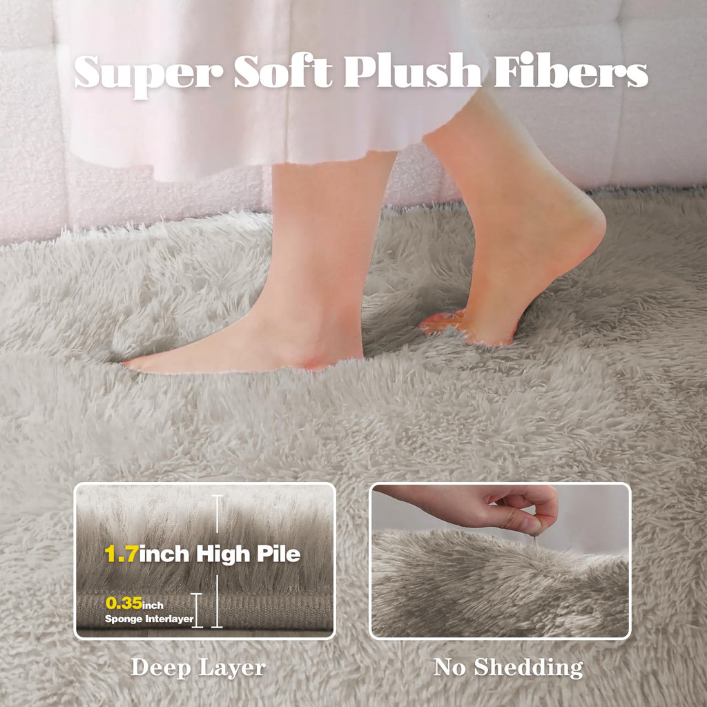 8x10 Area Rugs for Living Room: Fluffy Shag Soft Washable Rug Large Fuzzy Plush Indoor Carpet for Bedroom Nursery Playroom Kids Girls Boys Room (Grey Camel, 8'x10')