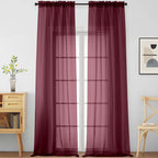 Ebesto Burgundy Sheer Curtains 120 Inches Long 2 Panels, Extra Long Light Filtering Modern Window Curtains for Sliding Glass Door, Rod Pocket Voile Drapes for Living Room Bedroom, 2x42Wx120L Inches