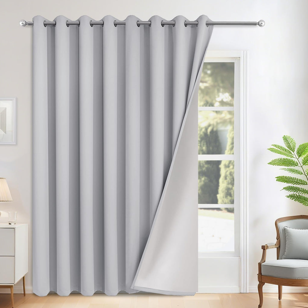 Yakamok 100% Blackout Curtains W100xL84 inch Light Grey Sliding Door Drapes