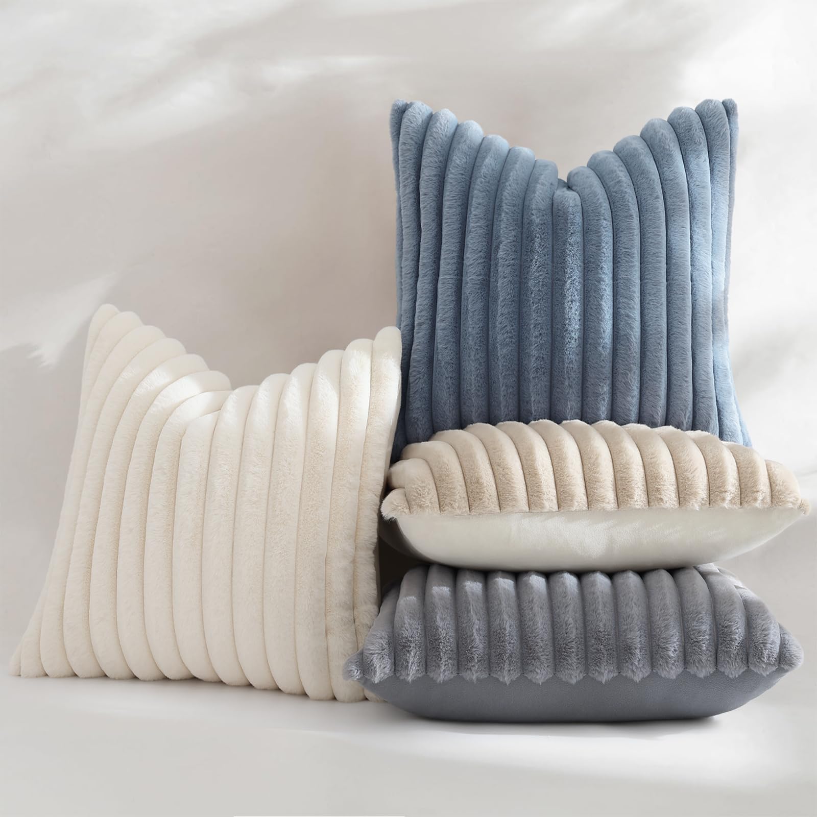 decorUhome Fall Faux Fur Throw Pillow Covers 24x24 Set of 2 Grey